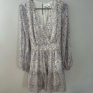 Japna Floral Mini Dress - Blue and Cream